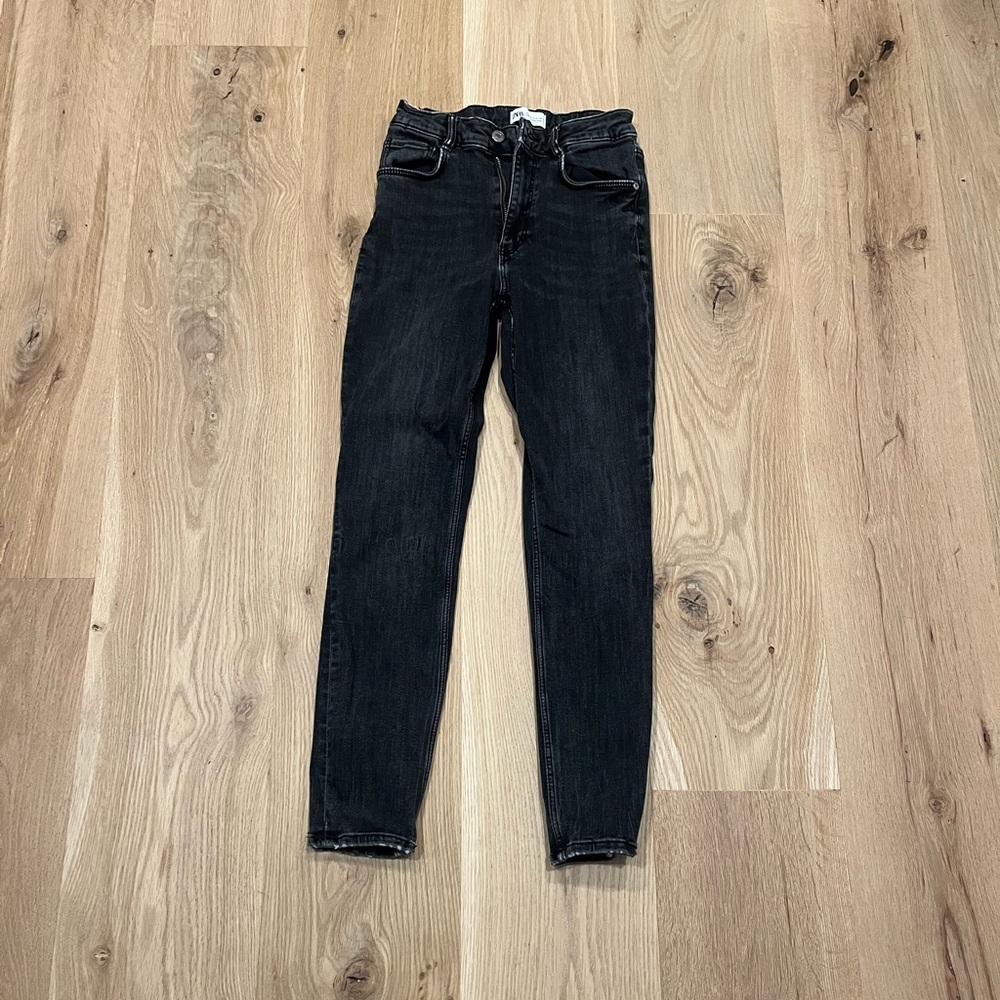 Zara Black Faded High Waist Skinny Jeans Size 6
